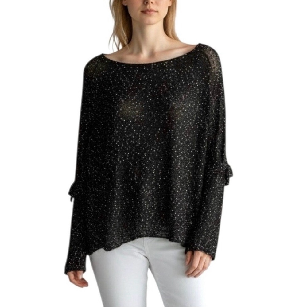 Zara Black knit Sparkle Boatneck Flounce sleeve Women's Sweater